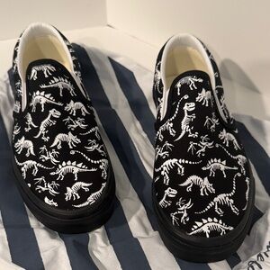 Vans Kids Dinosaur Slip-On Sneakers - Black and White